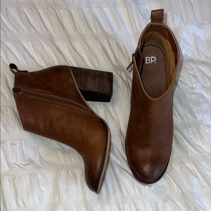 bp Brown Leather Ankle Boots with Block Heel